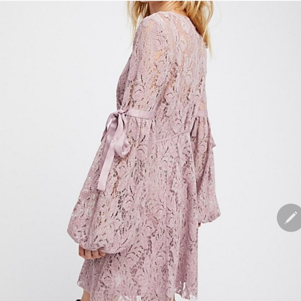 Free People Ruby Crochet Lace Mini Long Sleeve Dress in Soft Purple - Small - Picture 3 of 15